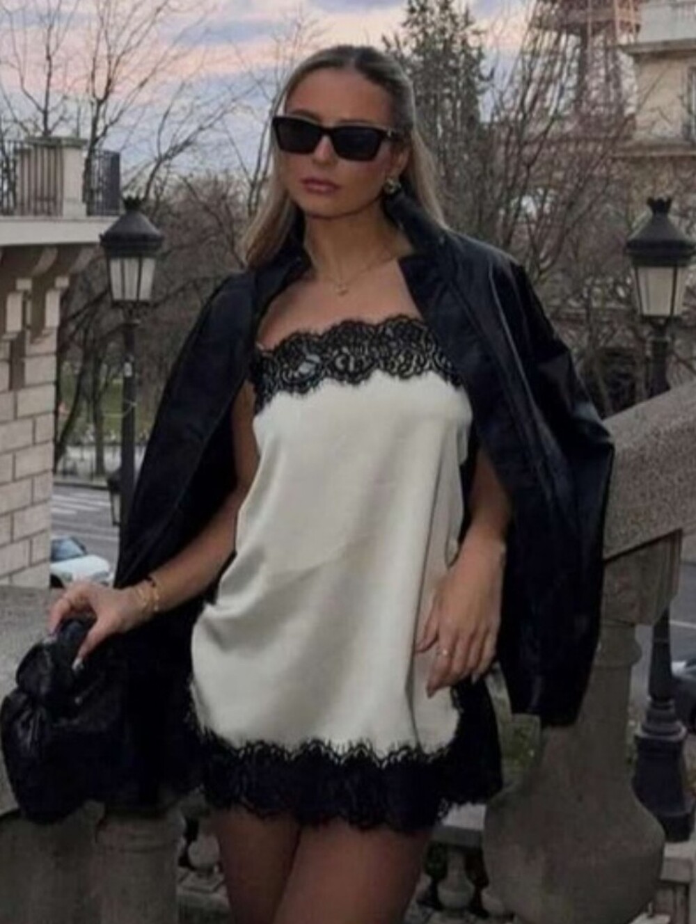 Zara NWT Satin Lace Top in Cream Black Size M - Picture 3 of 16